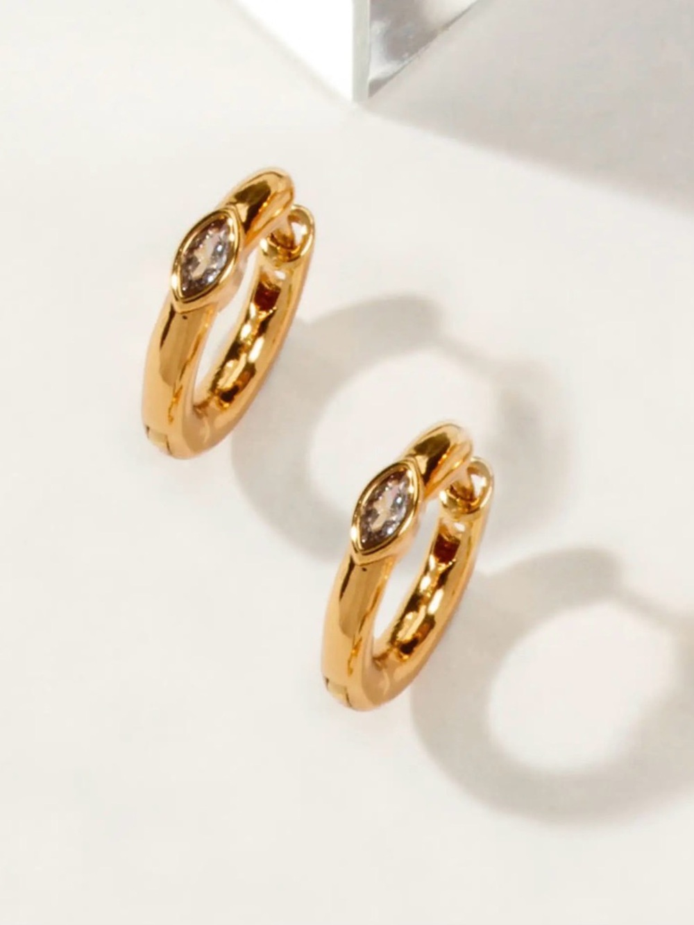 A713, Luna Norte Gold Marquise-Cut CZ Huggie Earrings